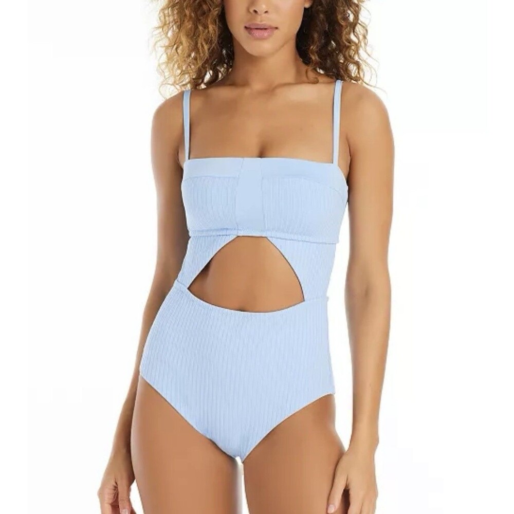 Sanctuary Refresh Ribbed Cutout One-Piece Swimsuit - Light Blue - Size S - NWT